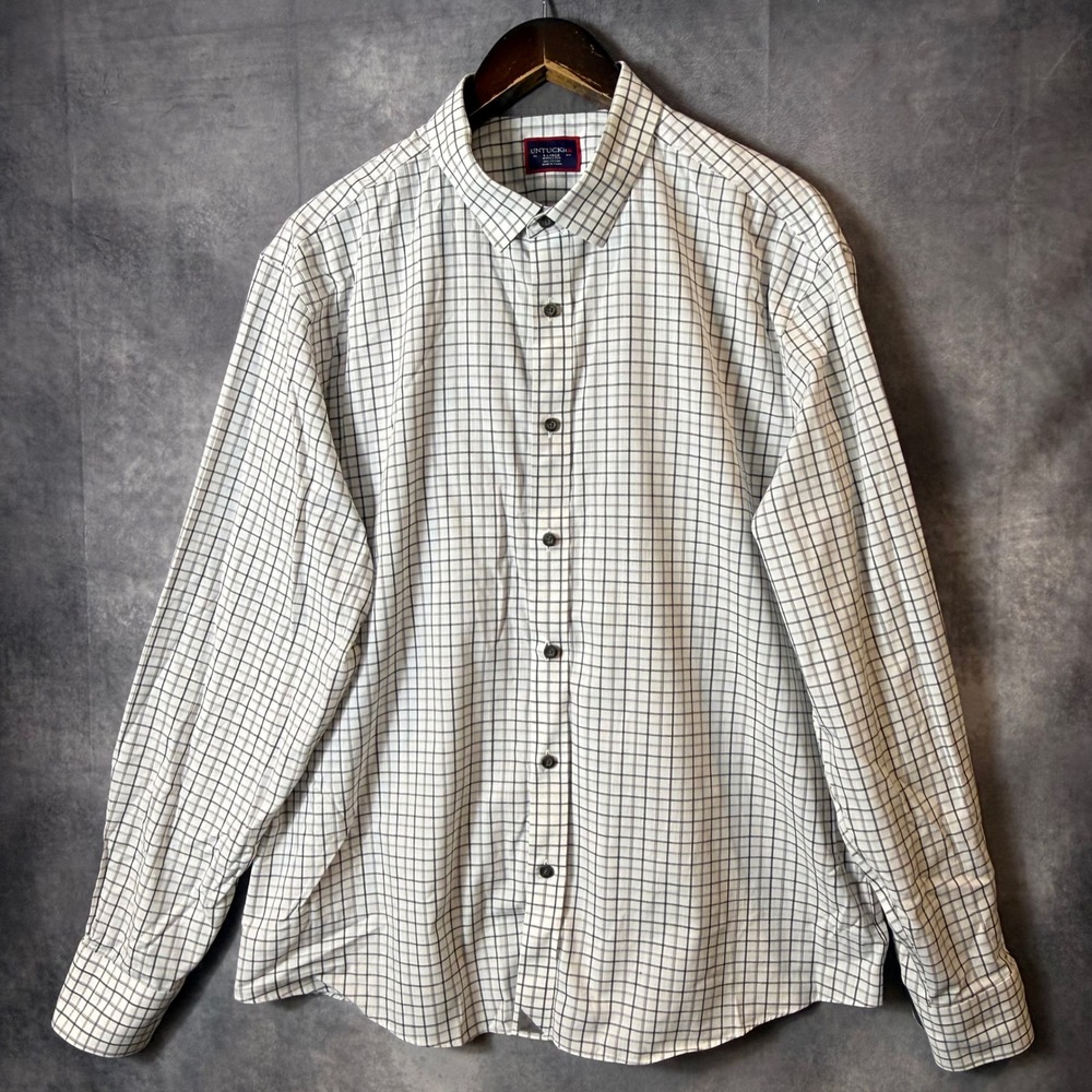 UNTUCKit Seiler WF Mens XL White Grey Grid Wrinkle Free Button Down Shirt 30456